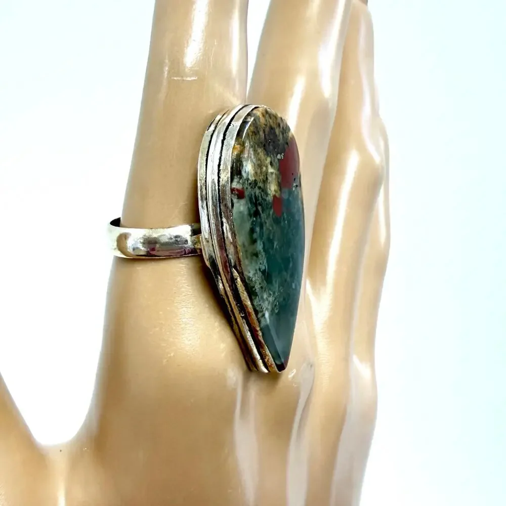 Handmade Natural Bloodstone Ring Silver Plated Genuine Gemstone Size 9.5 - Picture 3 of 8